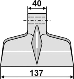 Technische Zeichnung: Industriehof® Hammerschlegel 137 x 40 mm, Ø 20,5 mm, für Mulcher Berti