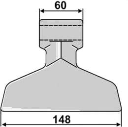 Technische Zeichnung: Industriehof® Hammerschlegel 148 x 60 mm, Ø 20,5 mm, für Mulcher Maschio