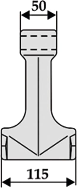Technische Zeichnung: Industriehof® Hammerschlegel 115 x 50 mm, Ø 26 mm, für Mulcher Becchio & Mandrile, Kuhn, Nobili
