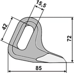 Technische Zeichnung: Industriehof® Hammerschlegel 57 x 42 mm, Ø 15,5 mm, für Mulcher Bomford