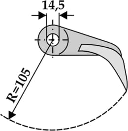 Technische Zeichnung: Industriehof® Hammerschlegel 108 x 17 mm, Ø 14,5 mm, für Mulcher Muratori