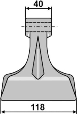 Technische Zeichnung: Industriehof® Hammerschlegel 118 x 40 mm, Ø 16,5 mm, für Mulcher Kuhn, Kverneland, Maletti, Maschio