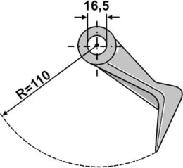Technische Zeichnung: Industriehof® Hammerschlegel 118 x 40 mm, Ø 16,5 mm, für Mulcher Kuhn, Kverneland, Maletti, Maschio