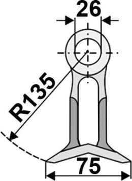 Technische Zeichnung: Industriehof® Hammerschlegel 60 x 38 mm, Ø 26 mm, für Mulcher Bomford, Mc Connel, Orsi, Twose