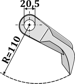 Technische Zeichnung: Industriehof® Hammerschlegel 110 x 22 mm, Ø 20,5 mm, für Mulcher Perfect
