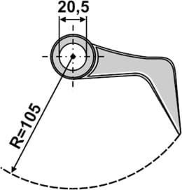 Technische Zeichnung: Industriehof® Hammerschlegel 130 x 54 mm, Ø 20,5 mm, für Mulcher Dücker