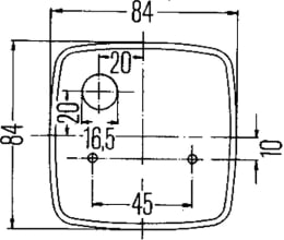 Technische Zeichnung: Hella® Schlussleuchte links/rechts 84 x 84 x 51 mm, Schlusslicht
