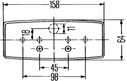 Technische Zeichnung: Hella® Schlussleuchte links/rechts 158 x 64 x 51 mm, Schluss-, Brems-, Blinklicht
