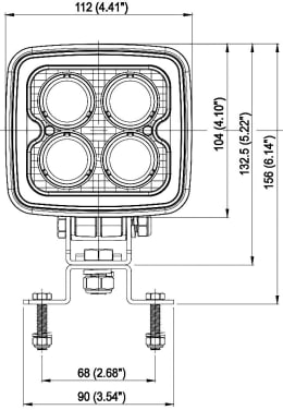 Technische Zeichnung: LED-Arbeitsscheinwerfer 1.275 lm/20 W, 10 – 48 V, nahe Ausleuchtung
