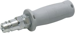 Produktbild: Hydraulik-Handgriff grau mit Metallkupplung und gerilltem Griffbereich