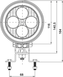 Technische Zeichnung: LED-Arbeitsscheinwerfer 2.600 lm/40 W, 10 – 48 V, nahe Ausleuchtung