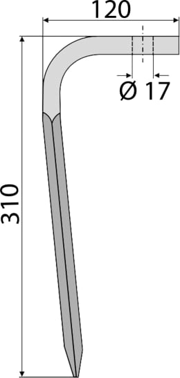 Technische Zeichnung: Industriehof® Kreiseleggenzinken 100 x 310 x 15 mm für Kreiselegge Breviglieri, Schmotzer, Seima