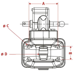 Technische Zeichnung: Walterscheid Zugmaul automatisch mit Flansch, Maßangaben A, B, C und D