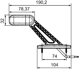 Technische Zeichnung: Hella® LED-Positionsleuchte gewinkelt, seitlich links/rechts, 190,2 x 103 x 61,5 mm, 10 – 30 V DC