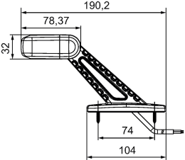 Technische Zeichnung: Hella® LED-Positionsleuchte gewinkelt, seitlich links/rechts, 148,6 x 143,7 x 61,5 mm, 10 – 30 V DC