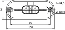 Technische Zeichnung: Hella® LED-Positionsleuchte oval, rot, 108 x 44 x 10,5 mm, 12 – 24 V DC, E4 14801