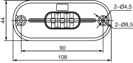 Technische Zeichnung: Hella® LED-Positionsleuchte oval, rot, 108 x 44 x 10,5 mm, 24 V DC, E4 14801
