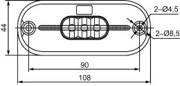 Technische Zeichnung: Hella® LED-Positionsleuchte oval, Front, weiß, 108 x 44 x 10,5 mm, 12 – 24 V DC, E4 14800