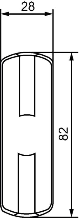 Technische Zeichnung: Hella® Kennzeichenleuchte hinten links/rechts, C5W, schwarz, oval, 82 x 31 x 28 mm