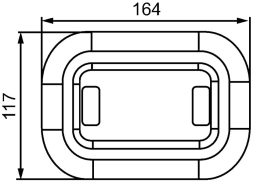 Technische Zeichnung: Hella® LED-Blinkleuchte quadratisch, hinten links/rechts, 164 x 117 x 35 mm, 12 – 24 V DC, 13 LEDs
