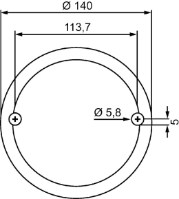 Technische Zeichnung: Hella® LED-Nebelschlussleuchte rund, rot, Ø außen 140 mm, 10 – 30 V DC, E4 4052