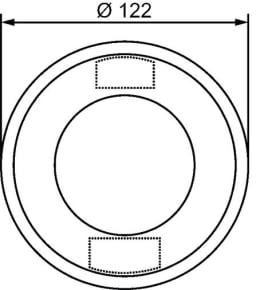 Technische Zeichnung: Hella® LED-Blinkleuchte rund, vorn/hinten links/rechts, Ø außen 122 mm, 10 – 30 V DC, 24 LEDs, E9 6652
