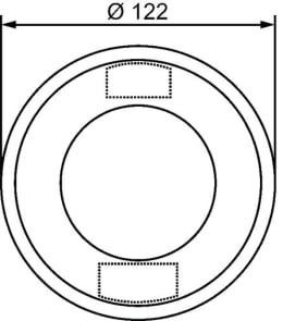 Technische Zeichnung: Hella® LED-Nebelschluss-/Rückfahrleuchte rund, links/rechts, weiß, rot, 122 x 122 x 43 mm