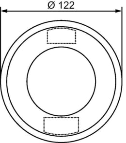 Technische Zeichnung: Hella® LED-Blink-Positionsleuchte vorn links/rechts, Ø 122 mm, 10 – 30 V DC, E9 6655, ECE