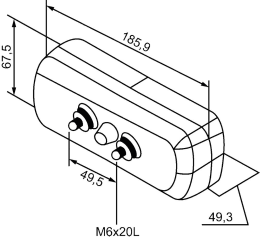 Technische Zeichnung: Hella® Schlussleuchte links/rechts 185,9 x 67,5 x 49,3 mm, Schluss-, Brems-, Blinklicht