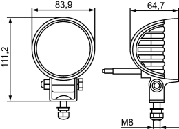 Technische Zeichnung: Hella® LED-Arbeitsscheinwerfer 600 lm/12 W, 10 – 30 V, nahe Ausleuchtung