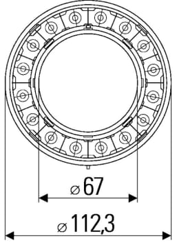 Technische Zeichnung: Hella® LED-Schlussleuchte links/rechts 12 V, 67 x 112,3 mm, weiß, Schluss-, Bremslicht