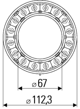 Technische Zeichnung: Hella® LED-Schlussleuchte links/rechts 12 V, 67 x 112,3 mm, rot, Schluss-, Bremslicht