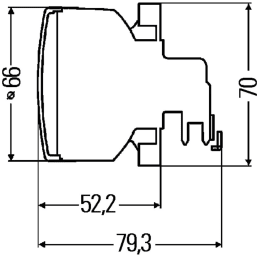 Technische Zeichnung: Hella® Blinkleuchte rund, hinten links/rechts, Ø 66 mm, Befestigung Einbau, 2 St. Schraube M 4 x 12