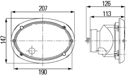 Technische Zeichnung: Hella® Hauptscheinwerfer links/rechts, Halogen H4, T4W, 12 V, oval, Abblendlicht, Fernlicht
