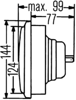 Technische Zeichnung: Hella® Hauptscheinwerfer links/rechts, quadratisch, 144 x 99 mm, mit Bemaßung