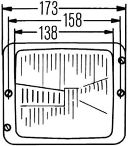 Technische Zeichnung: Hella® Hauptscheinwerfer links/rechts, quadratisch, 173 x 144 x 99 mm, Halogen H4