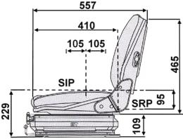 Technische Zeichnung: Staplersitz CSM 2008 mechanisch gefedert, mit/ohne Sitzkontaktschalter, PVC/Stoff