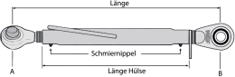 Technische Zeichnung: Oberlenker Kat. 2/22,25 mm mit beidseitigem Kugelgelenk, M 30 x 3,5, pulverbeschichtet (Hülse)
