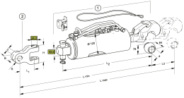 Technische Zeichnung: Walterscheid Hydraulischer Oberlenker HOLHS-C 120 mit Fanghaken und Gabelgelenk ohne Kopf