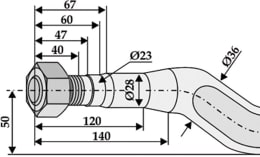 Technische Zeichnung: SHW Silozinken 880 mm M 22 x 1,5 mit konischer Mutter für Trioliet