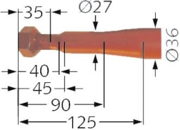 Technische Zeichnung: SHW Frontladerzinken K004 800 mm M 20 x 1,5 AG spitz, gerade für Stoll