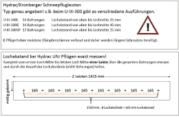 Detailbild: Schürfleistensatz für Kronberger/Hydrac U-III-300, technische Zeichnung mit Lochabständen