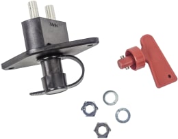 Set: Herth + Buss Batterietrennschalter 24 V/250 A, Einbaumaß Ø 23 mm, Schlüssel Kunststoff rot, Spritzschutzkappe
