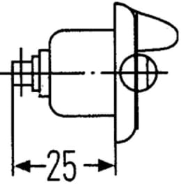 Technische Zeichnung: Hella® Kennzeichenleuchte hinten links/rechts, C5W, schwarz, silber, quadratisch, 83 x 31,6 x 25 mm