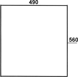 Technische Zeichnung: Seitenscheibe 490 x 560 x 5 mm klar, fest, gerade Ecken, für Verdeck Dieteg F, FP, FPK 8000