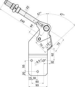 Technische Zeichnung: scharmüller Fernbedienhebel, Kupplungskopf Anhängekupplung Traktor Case IH, Ford New Holland, Steyr