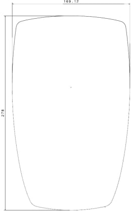 Technische Zeichnung: Mekra Spiegelglas 1010 links/rechts, 278 x 169 x 2 mm, Wölbungsradius 1.200 mm