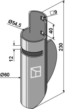 Technische Zeichnung: Industriehof® Schlitzschuhdüse 230 mm, Ø außen 60 mm, einfach, für Fliegl Gülleverteiler universal