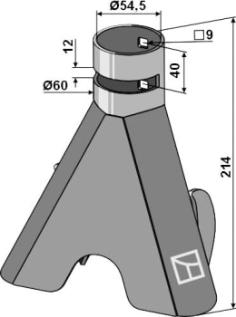 Technische Zeichnung: Industriehof® Schlitzschuhdüse 214 mm, Ø außen 60 mm, twin, für Fliegl Gülleverteiler universal