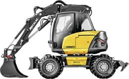 Produktbild: MECALAC Mobilbagger 15MWR Hubkraft 6.500 kg, Leistung 100 kW (136 PS) bei 2.300 min⁻¹, 0 – 35 km/h